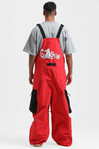 Men's Red Workwear Style Snow Bibs Built-in Belt Super Baggy Ski Bibs - Gsou Snow