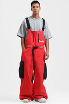 Men's Black Workwear Style Snow Bibs Built-in Belt Super Baggy Ski Bibs - Gsou Snow