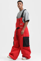 Men's Black Workwear-Style Built-In Belt Ski Bibs Baggy Snow Bibs