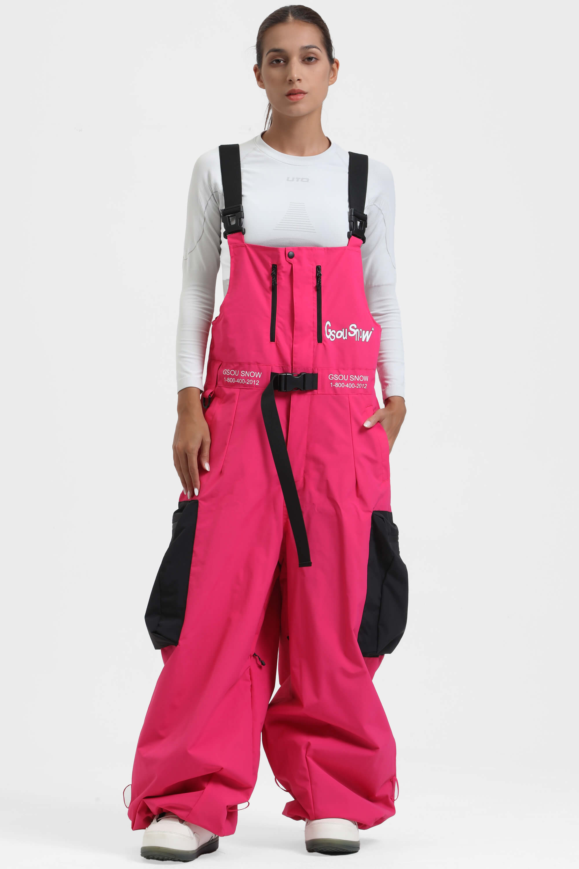 Women's Mint Green Workwear-Style Built-In Belt Ski Bibs Baggy Snow Bibs