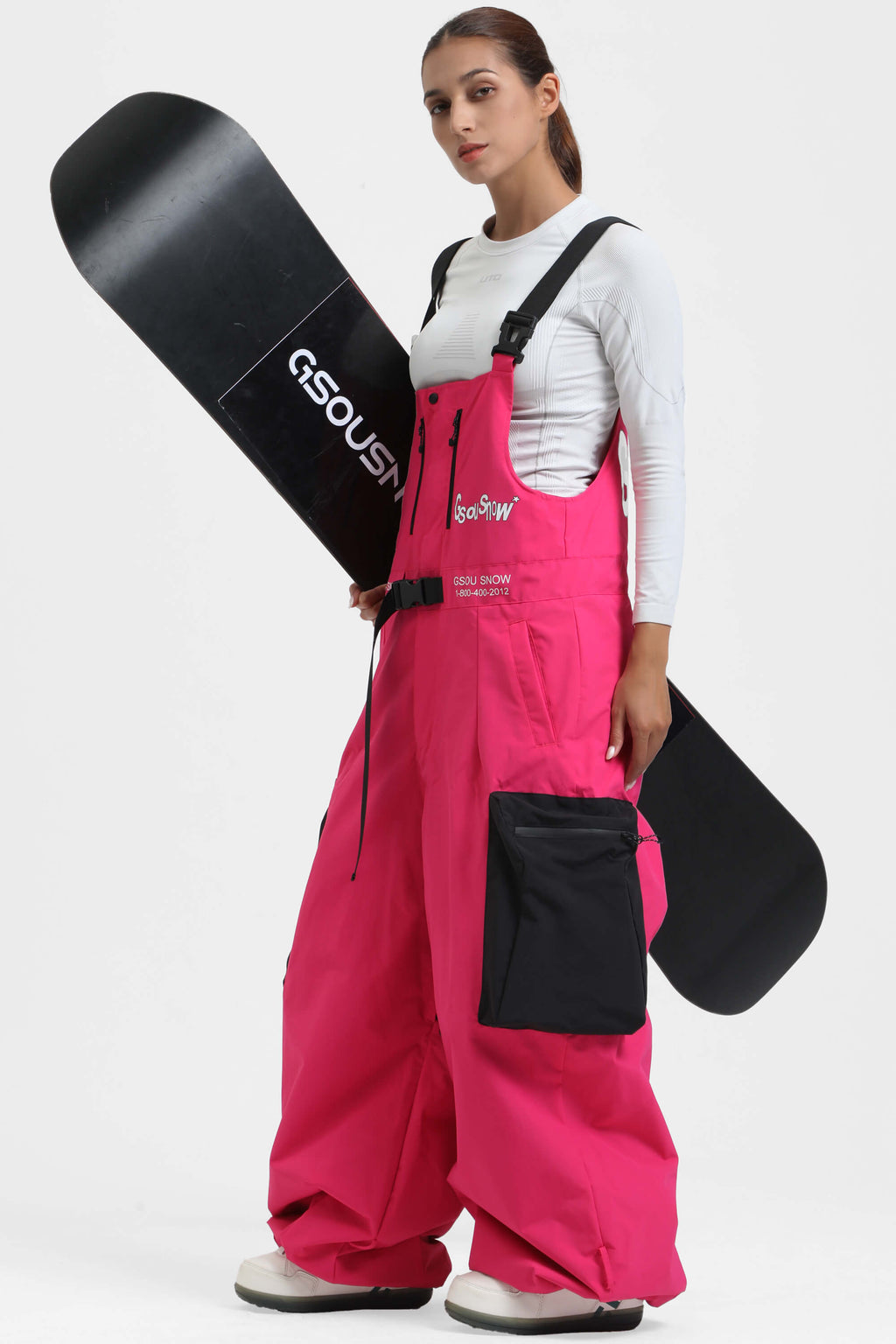 Women's Khaki Workwear-Style Built-In Belt Ski Bibs Baggy Snow Bibs