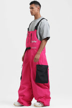 Men's Khaki Workwear-Style Built-In Belt Ski Bibs Baggy Snow Bibs