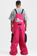 Men's Mint Green Workwear-Style Built-In Belt Ski Bibs Baggy Snow Bibs