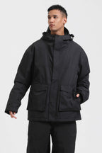 Men's White & Black Abrasion-Resistant Waterproof Ski Jacket Insulated Softshell Snow Jacket