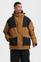 Men's Caramel & Black Abrasion-Resistant Waterproof Ski Jacket Insulated Softshell Snow Jacket