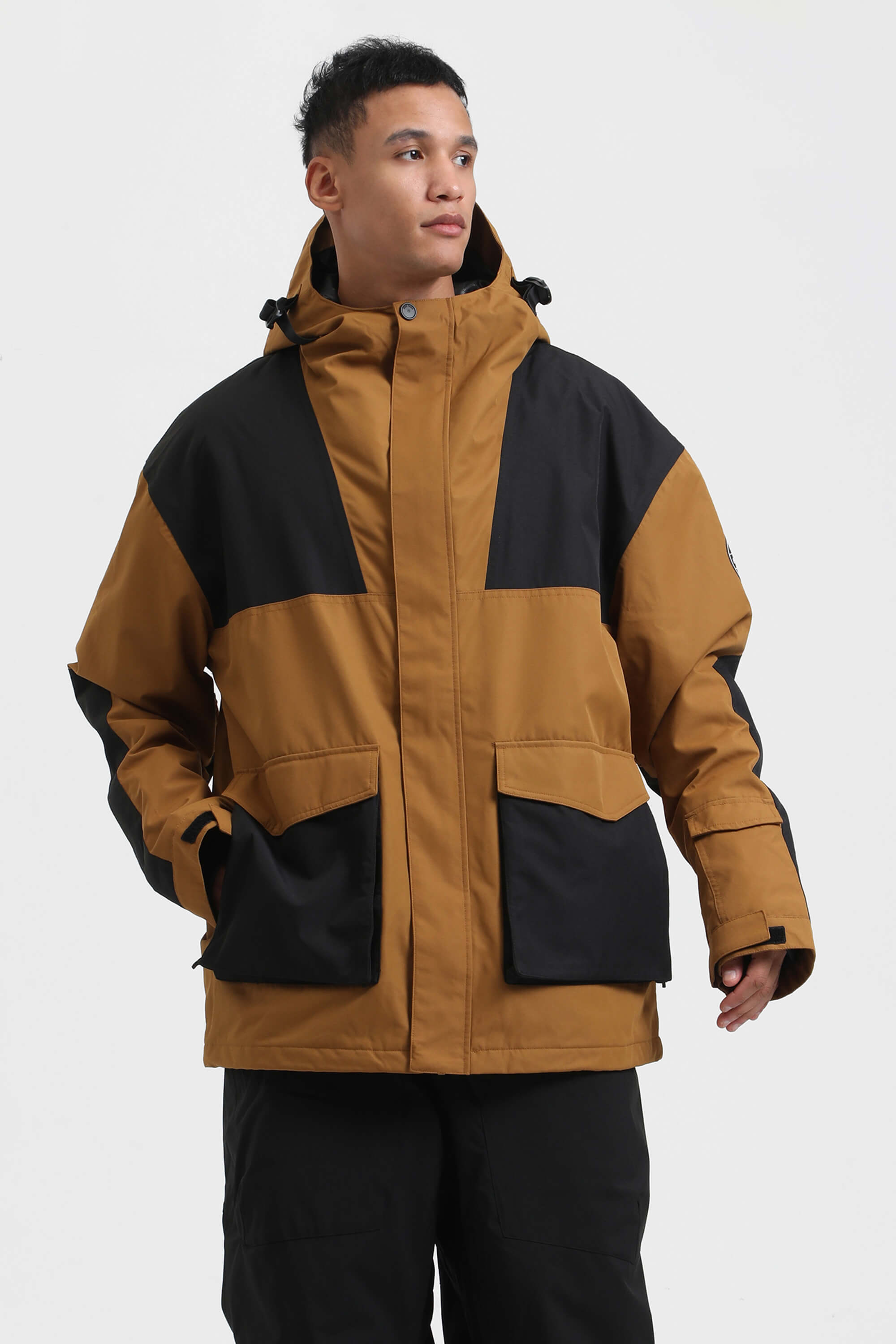 Men's Dark Green & Navy Abrasion-Resistant Waterproof Ski Jacket Insulated Softshell Snow Jacket
