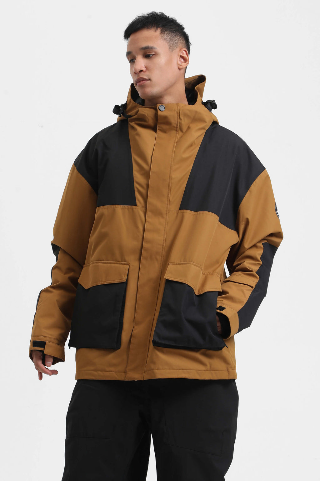 Men's Black Abrasion-Resistant Waterproof Ski Jacket Insulated Softshell Snow Jacket