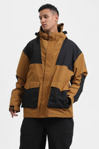 Men's Black Abrasion-Resistant Waterproof Ski Jacket Insulated Softshell Snow Jacket