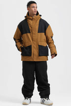 Men's Dark Green & Navy Abrasion-Resistant Waterproof Ski Jacket Insulated Softshell Snow Jacket