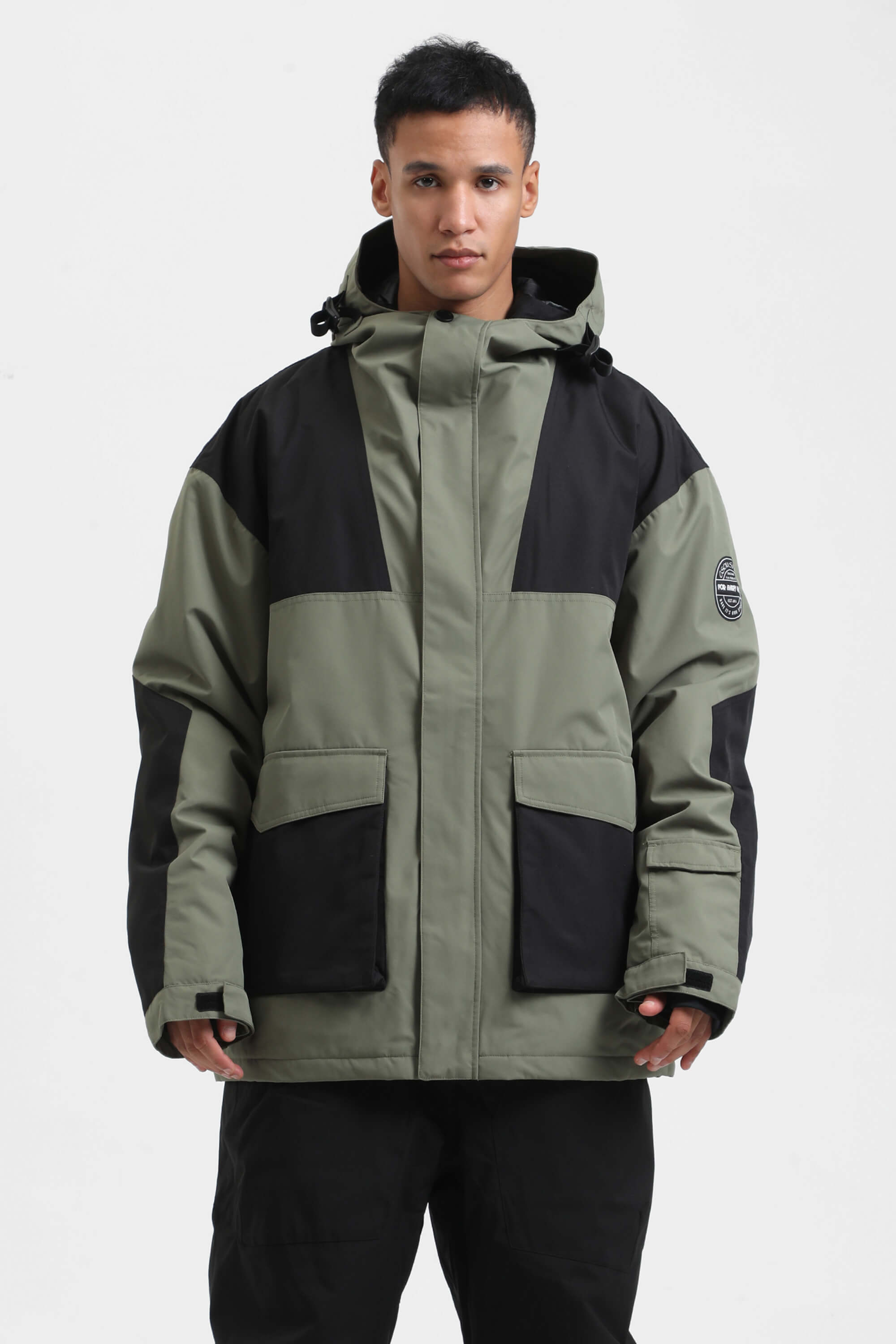 Men's Olive Green & Black Abrasion-Resistant Waterproof Ski Jacket Insulated Softshell Snow Jacket