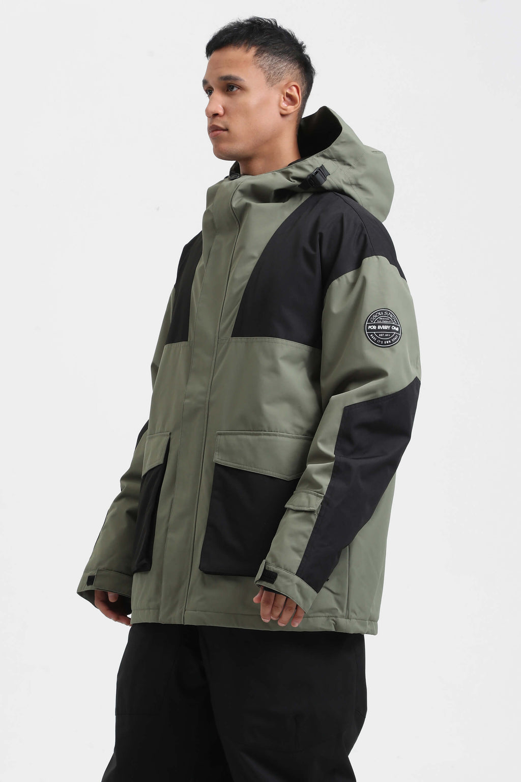 Men's Dark Green & Navy Abrasion-Resistant Waterproof Ski Jacket Insulated Softshell Snow Jacket