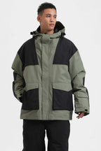 Men's Olive Green & Black Abrasion-Resistant Waterproof Ski Jacket Insulated Softshell Snow Jacket