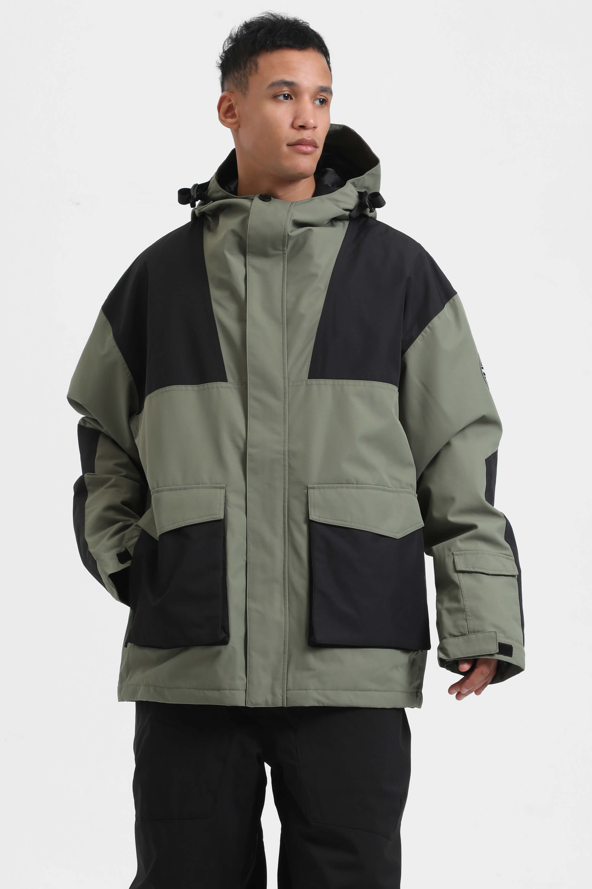 Men's Olive Green & Black Abrasion-Resistant Waterproof Ski Jacket Insulated Softshell Snow Jacket