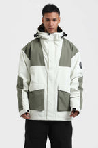 Men's White & Black Abrasion-Resistant Waterproof Ski Jacket Insulated Softshell Snow Jacket