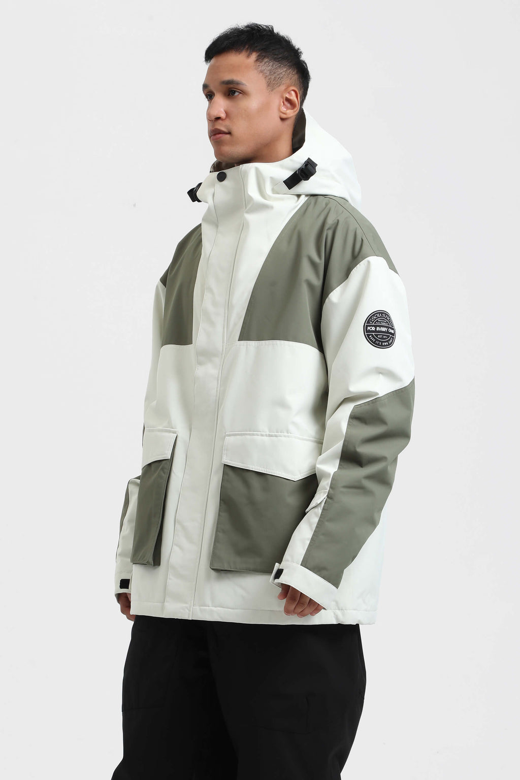 Men's White & Sage Green Abrasion Resistant Waterproof Snow Jacket Insulated Softshell Ski Jacket - Gsou Snow