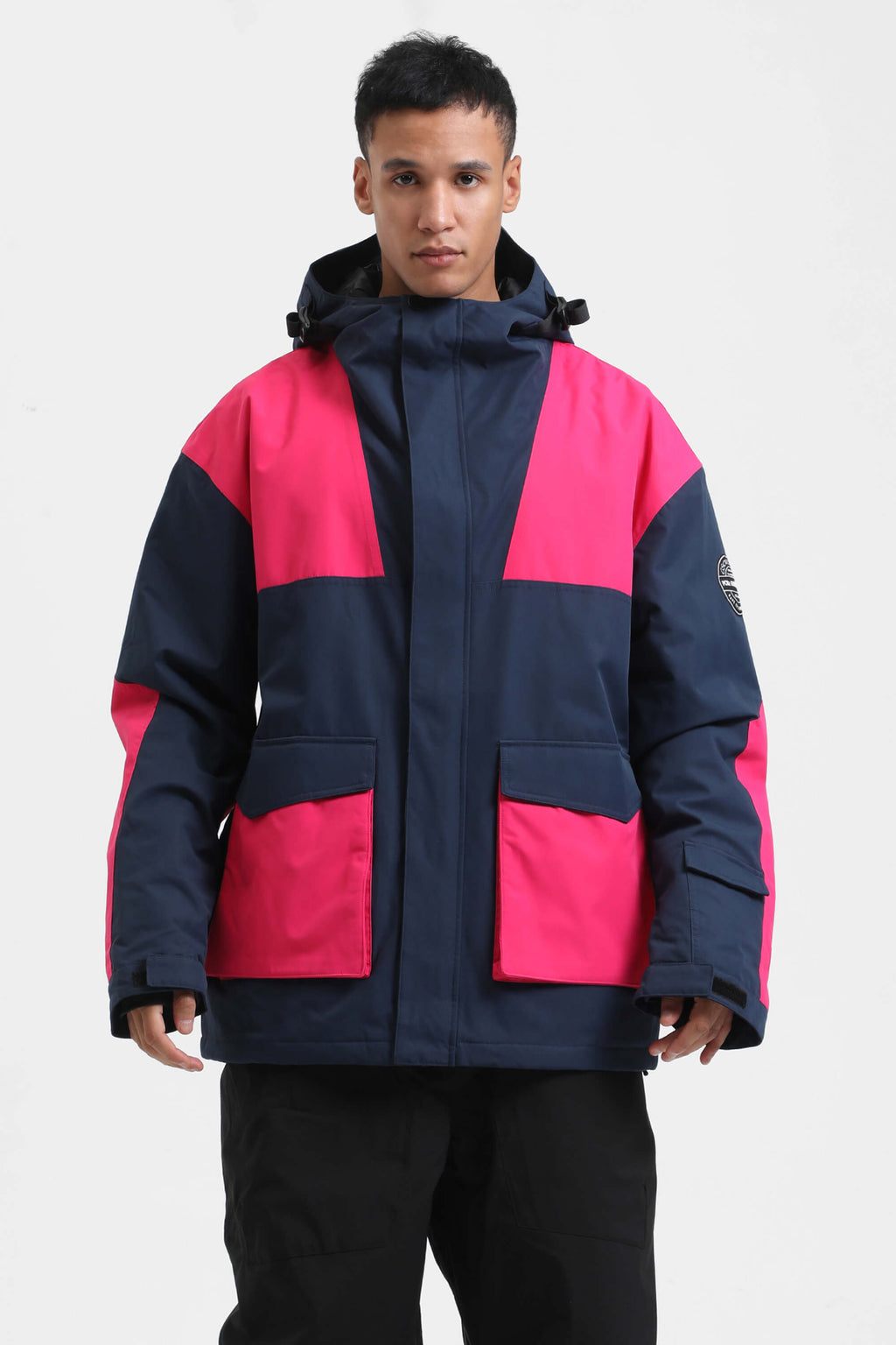 Men's Rust & Navy Abrasion-Resistant Waterproof Ski Jacket Insulated Softshell Snow Jacket