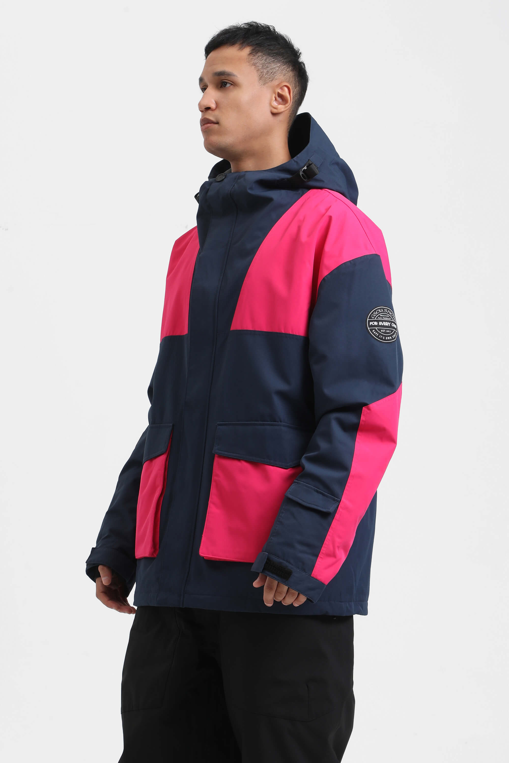 Men's White & Black Abrasion-Resistant Waterproof Ski Jacket Insulated Softshell Snow Jacket