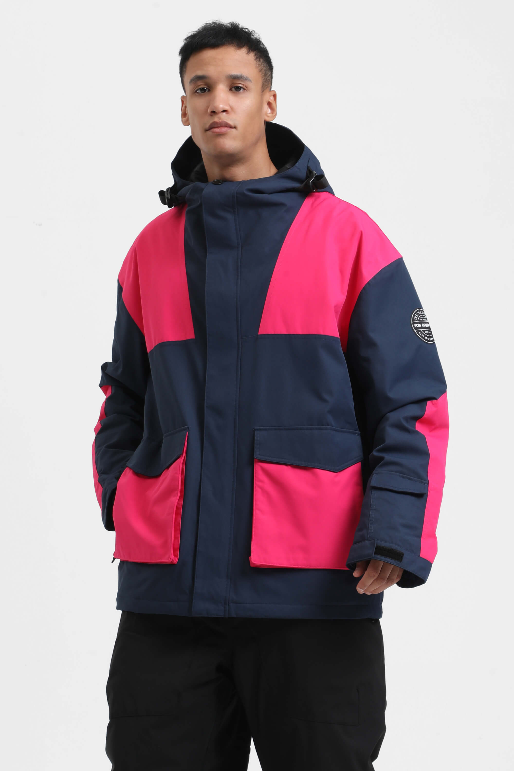 Men's Dark Green & Navy Abrasion-Resistant Waterproof Ski Jacket Insulated Softshell Snow Jacket