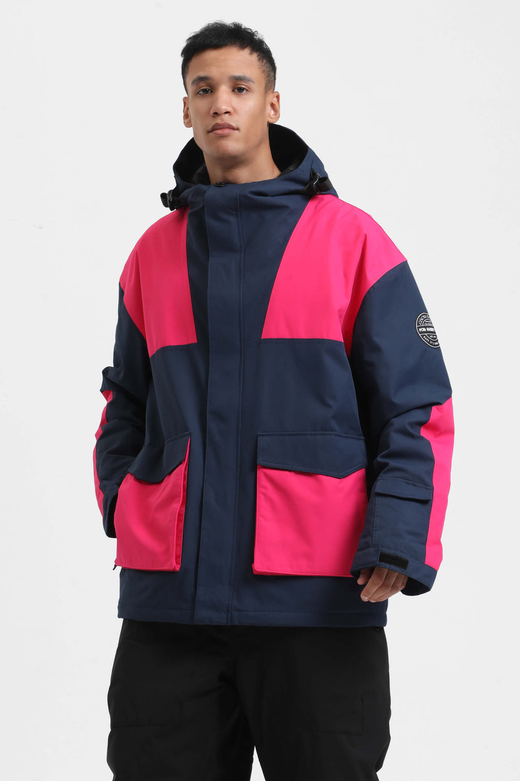 Men's Rust & Navy Abrasion-Resistant Waterproof Ski Jacket Insulated Softshell Snow Jacket