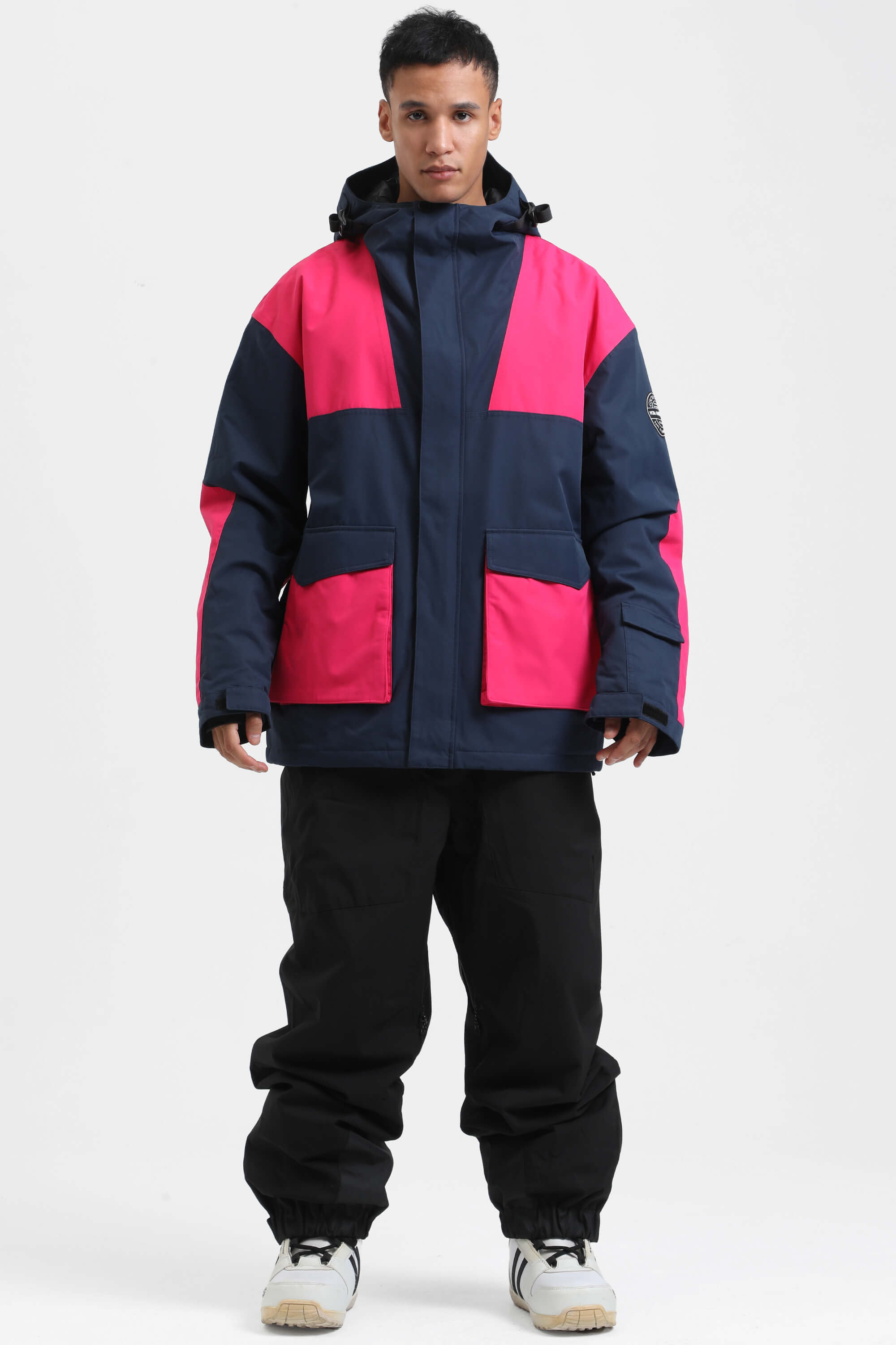 Men's Rust & Navy Abrasion-Resistant Waterproof Ski Jacket Insulated Softshell Snow Jacket