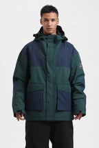 Men's Dark Green & Navy Abrasion Resistant Waterproof Snow Jacket Insulated Softshell Ski Jacket - Gsou Snow