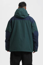 Men's Dark Green & Navy Abrasion-Resistant Waterproof Ski Jacket Insulated Softshell Snow Jacket