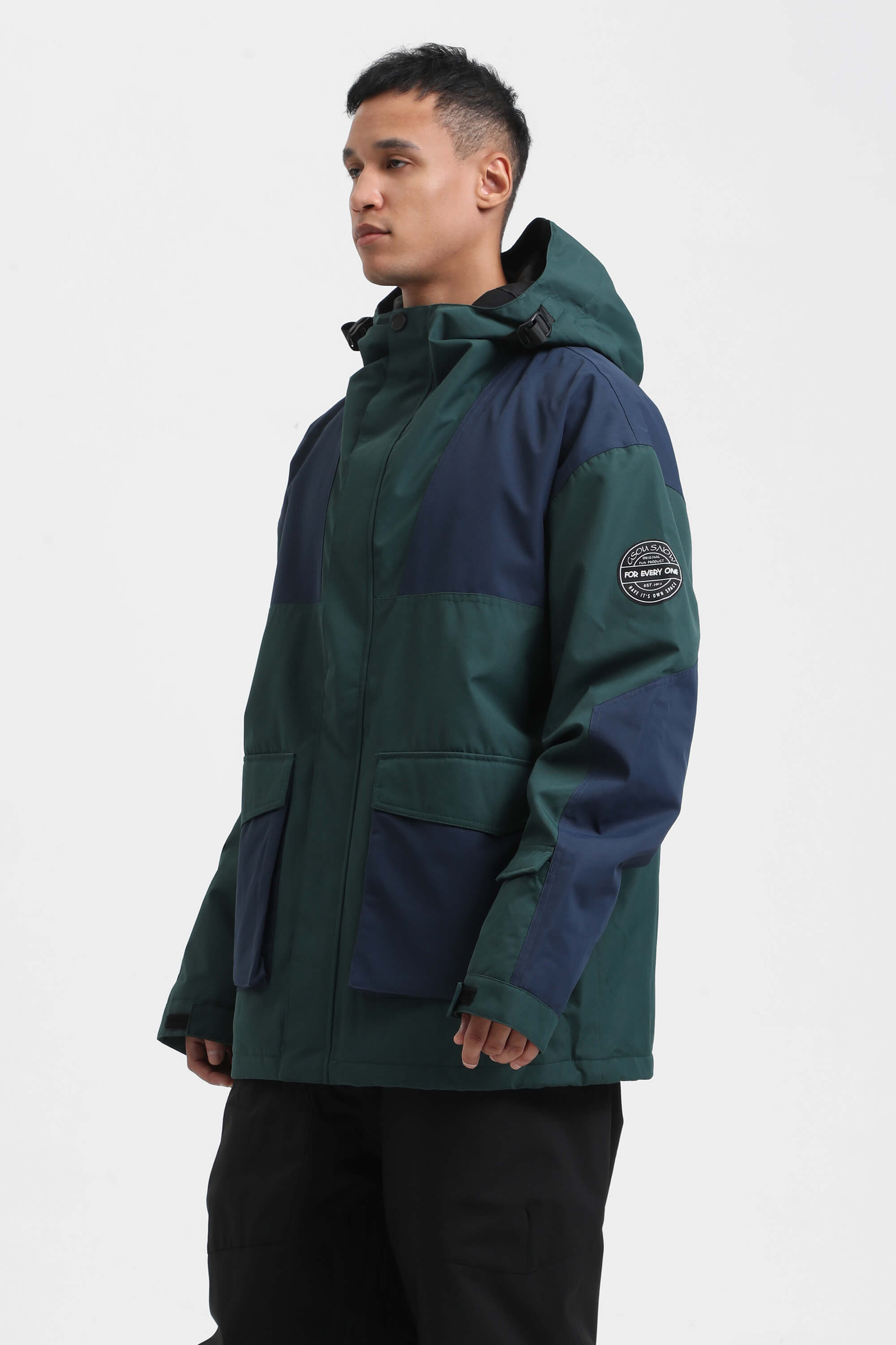 Men's White & Black Abrasion-Resistant Waterproof Ski Jacket Insulated Softshell Snow Jacket