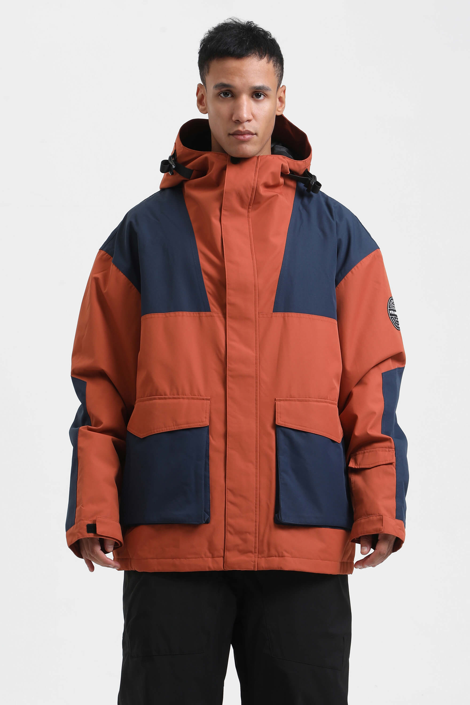 Men's Dark Green & Navy Abrasion-Resistant Waterproof Ski Jacket Insulated Softshell Snow Jacket