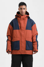 Men's Navy & Fuchsia Abrasion-Resistant Waterproof Ski Jacket Insulated Softshell Snow Jacket