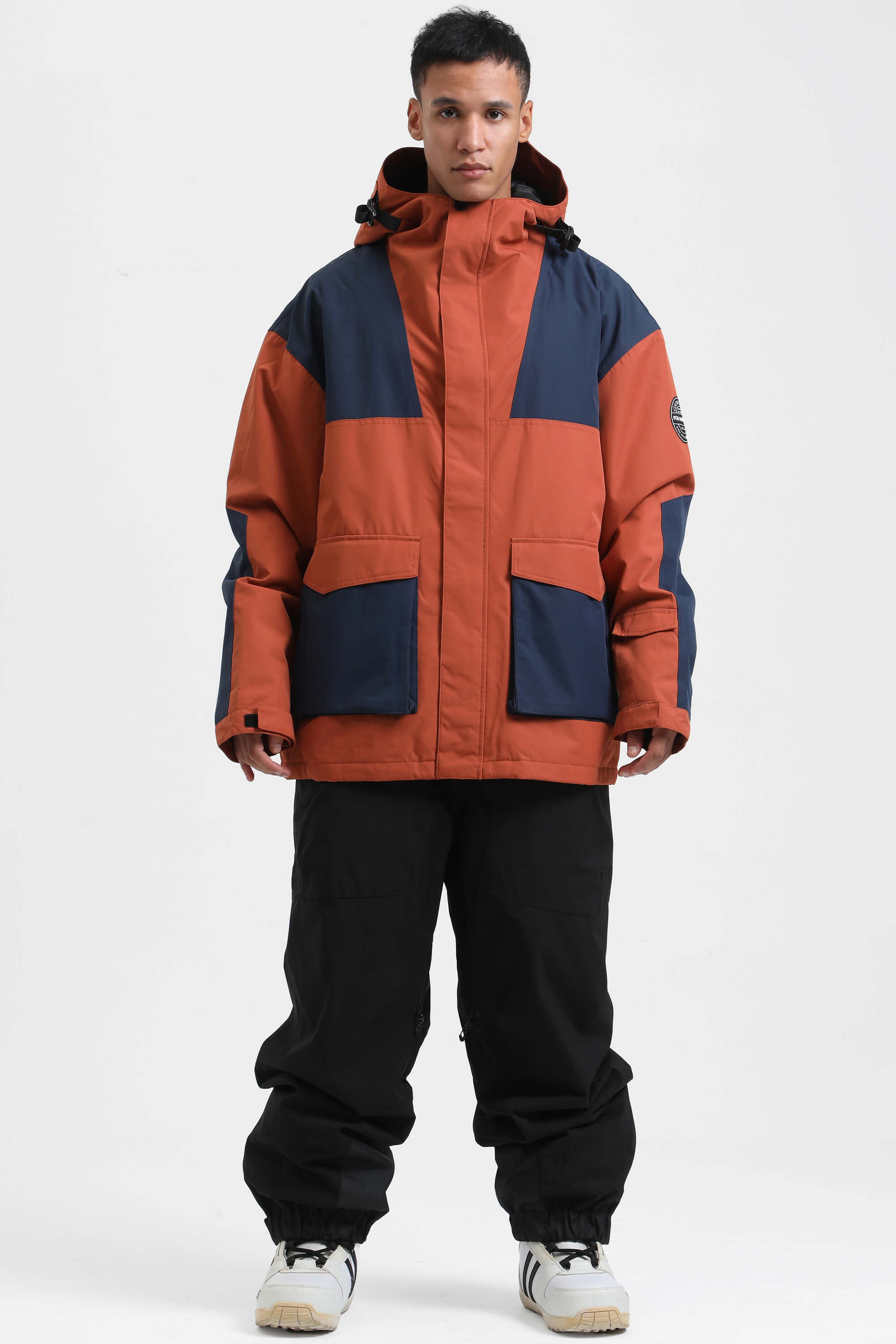 Men's White & Black Abrasion-Resistant Waterproof Ski Jacket Insulated Softshell Snow Jacket