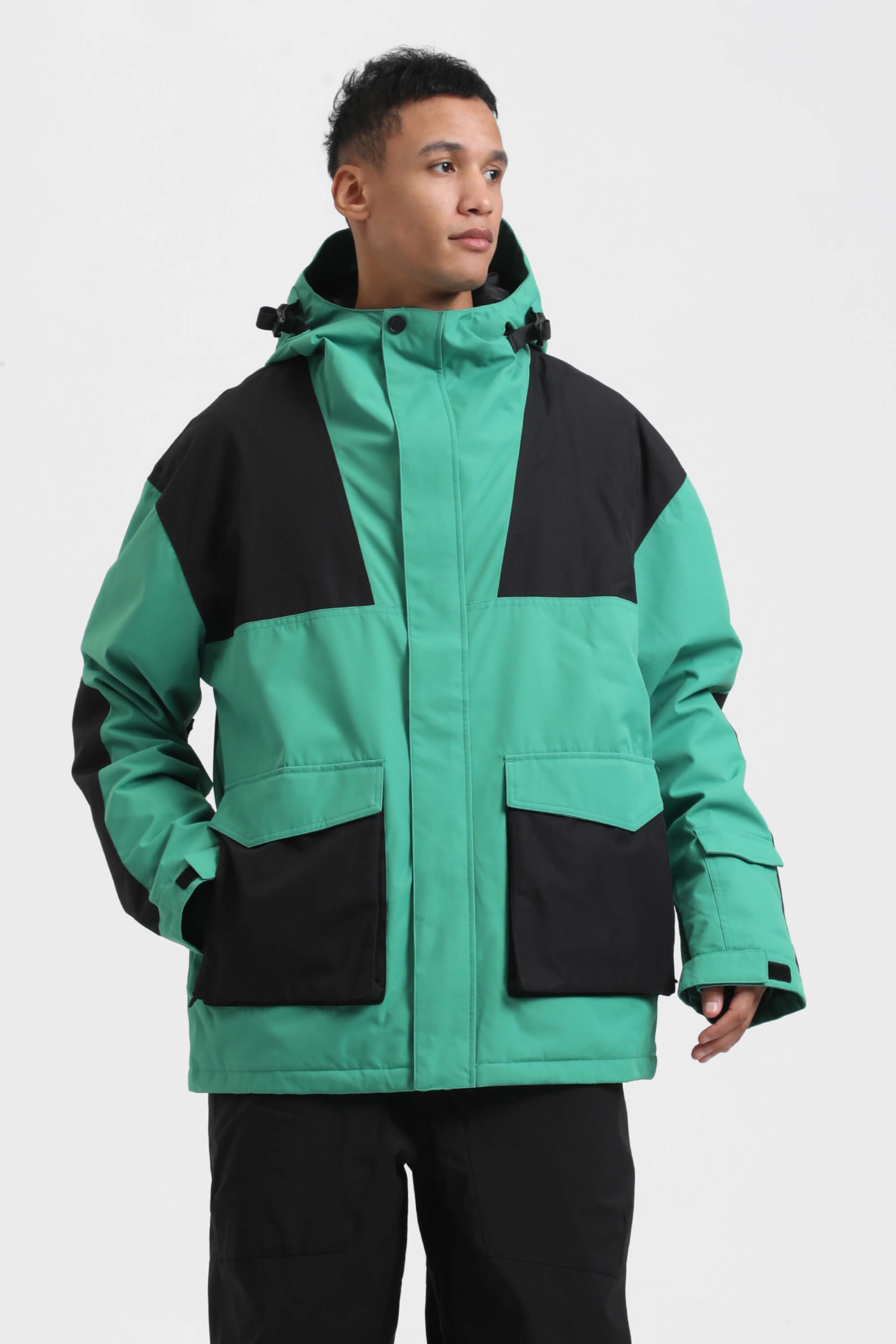 Men's Mint & Black Abrasion-Resistant Waterproof Ski Jacket Insulated Softshell Snow Jacket Main image