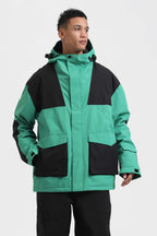 Men's Mint & Black Abrasion-Resistant Waterproof Ski Jacket Insulated Softshell Snow Jacket