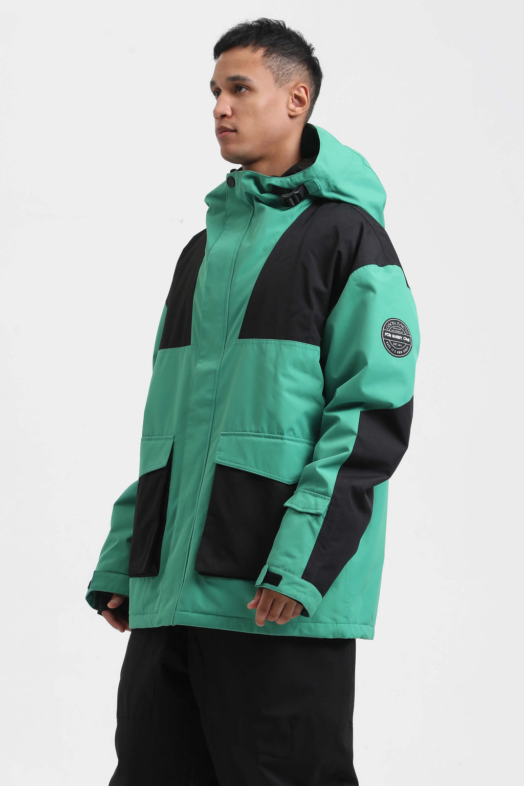 Men's White & Sage Green Abrasion-Resistant Waterproof Ski Jacket Insulated Softshell Snow Jacket