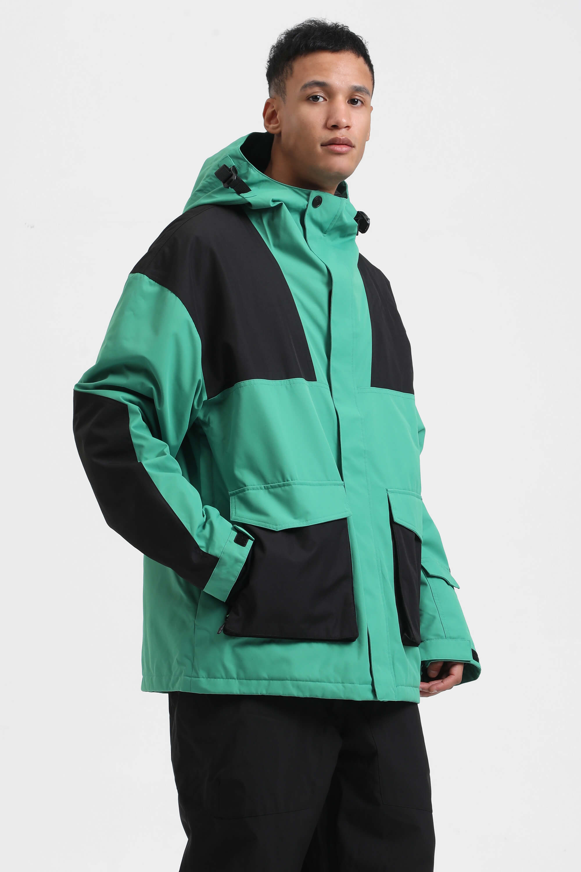 Men's Black Abrasion-Resistant Waterproof Ski Jacket Insulated Softshell Snow Jacket
