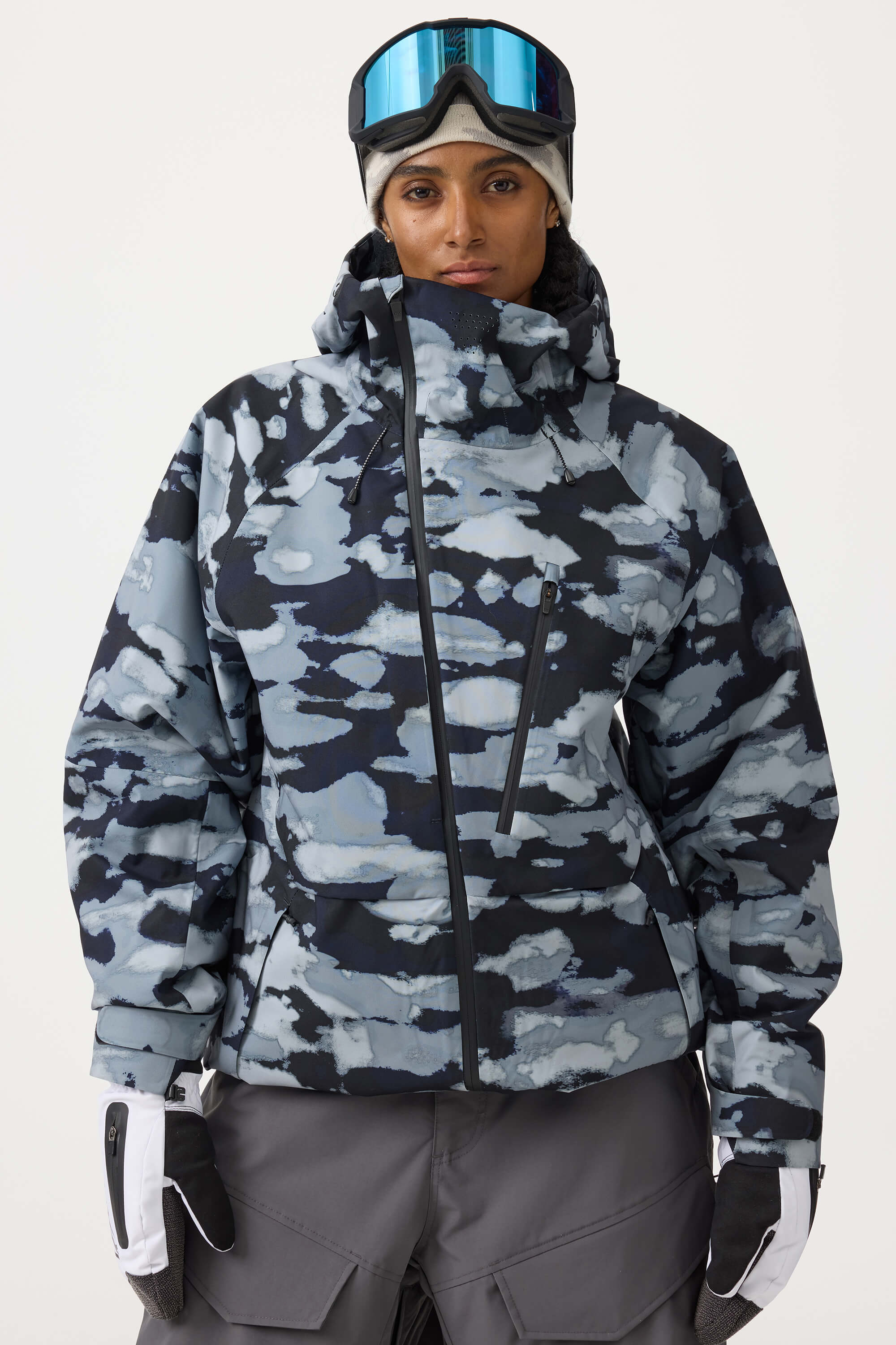Women's Off White Multi-Pocket Face-Vented Ski Jacket Fully Waterproof Snow Jacket