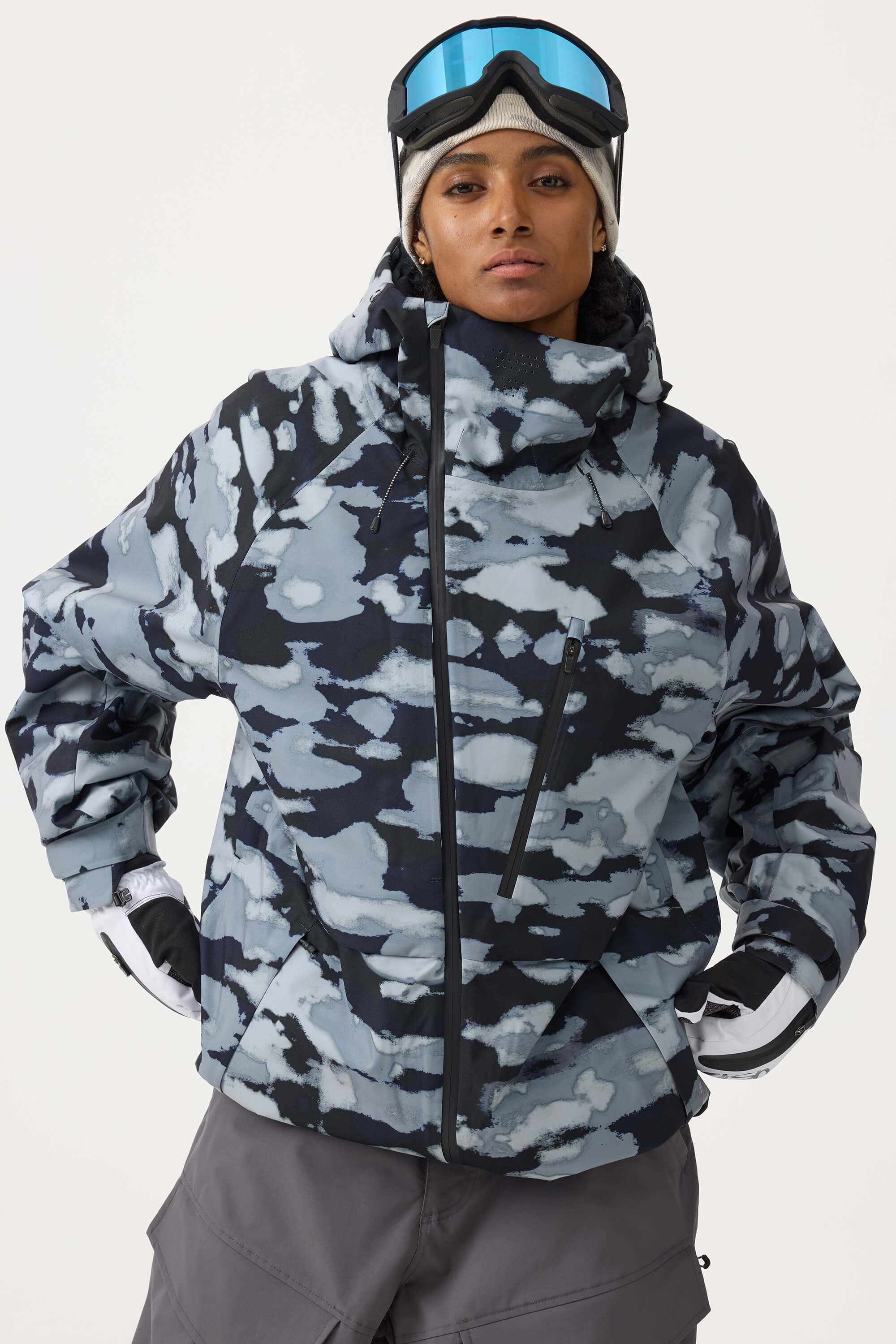 Women's Off White Multi-Pocket Face-Vented Ski Jacket Fully Waterproof Snow Jacket