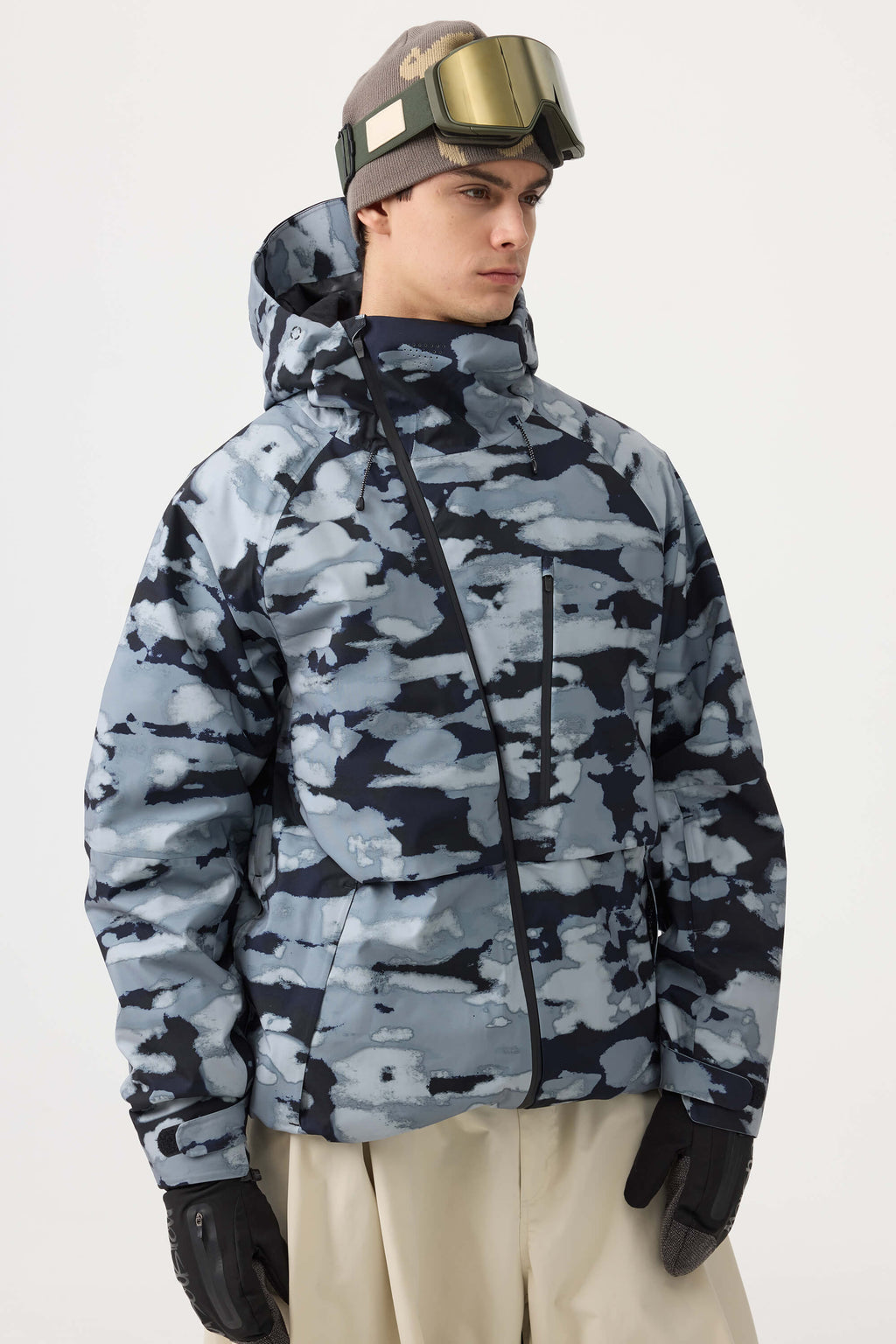 Men's Off White Multi-Pocket Face-Vented Ski Jacket Fully Waterproof Snow Jacket