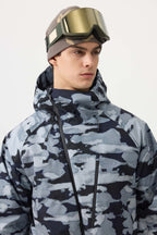 Men's Black Multi-Pocket Face-Vented Ski Jacket Fully Waterproof Snow Jacket