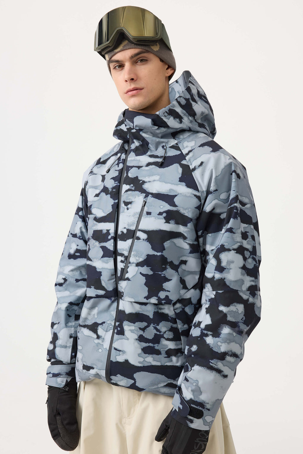 Men's Off White Multi-Pocket Face-Vented Ski Jacket Fully Waterproof Snow Jacket