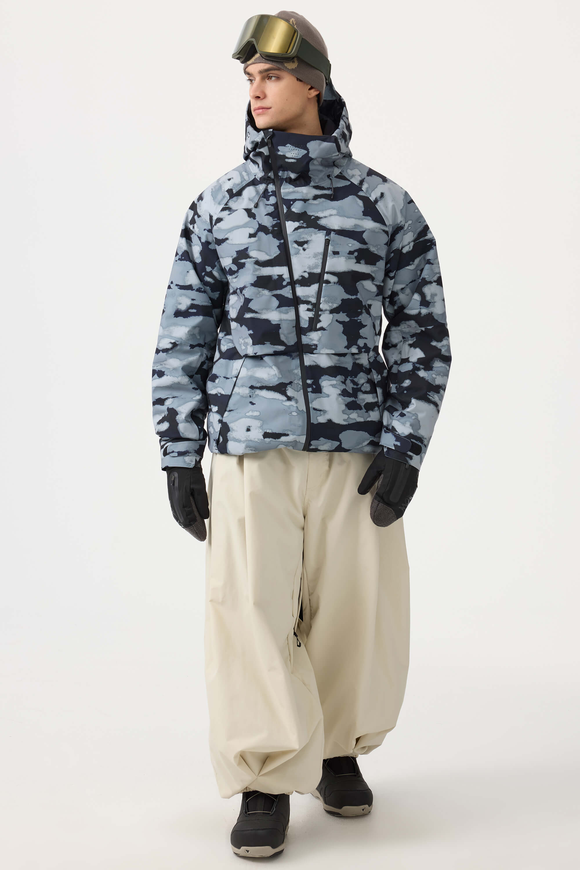 Men's Camouflage Multi-Pocket Face-Vented Ski Jacket Fully Waterproof Snow Jacket