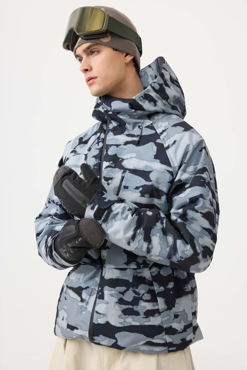 Men's Black Multi-Pocket Face-Vented Ski Jacket Fully Waterproof Snow Jacket
