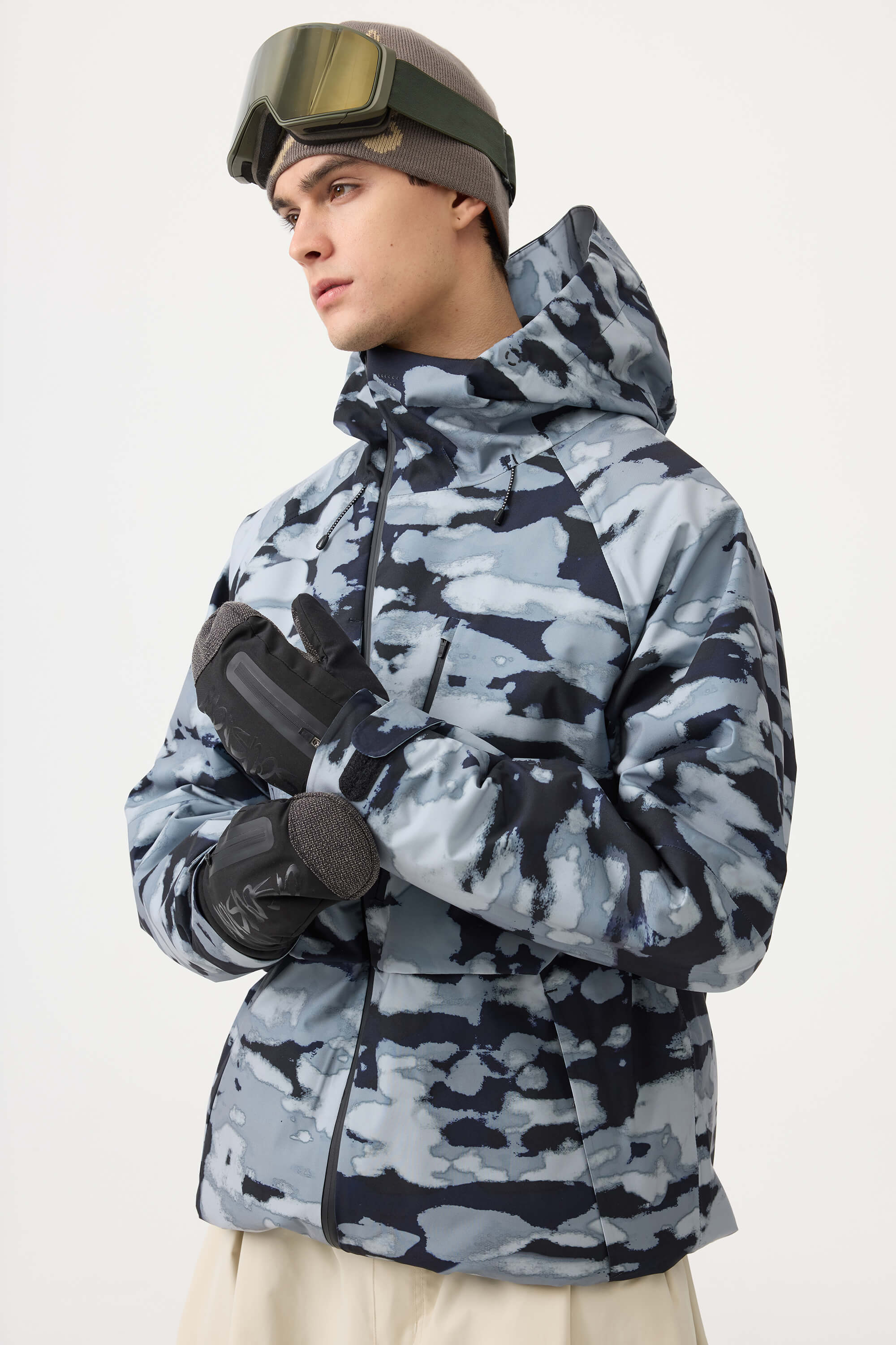 Men's Black Multi-Pocket Face-Vented Ski Jacket Fully Waterproof Snow Jacket