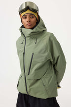 Women's White Multi-Pocket Face-Vented Ski Jacket Fully Waterproof Snow Jacket