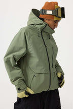 Women's Army Green Multi-Pocket Face-Vented Ski Jacket Fully Waterproof Snow Jacket