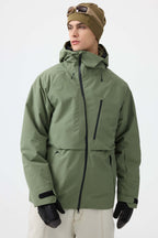 Men's White Multi-Pocket Face-Vented Ski Jacket Fully Waterproof Snow Jacket