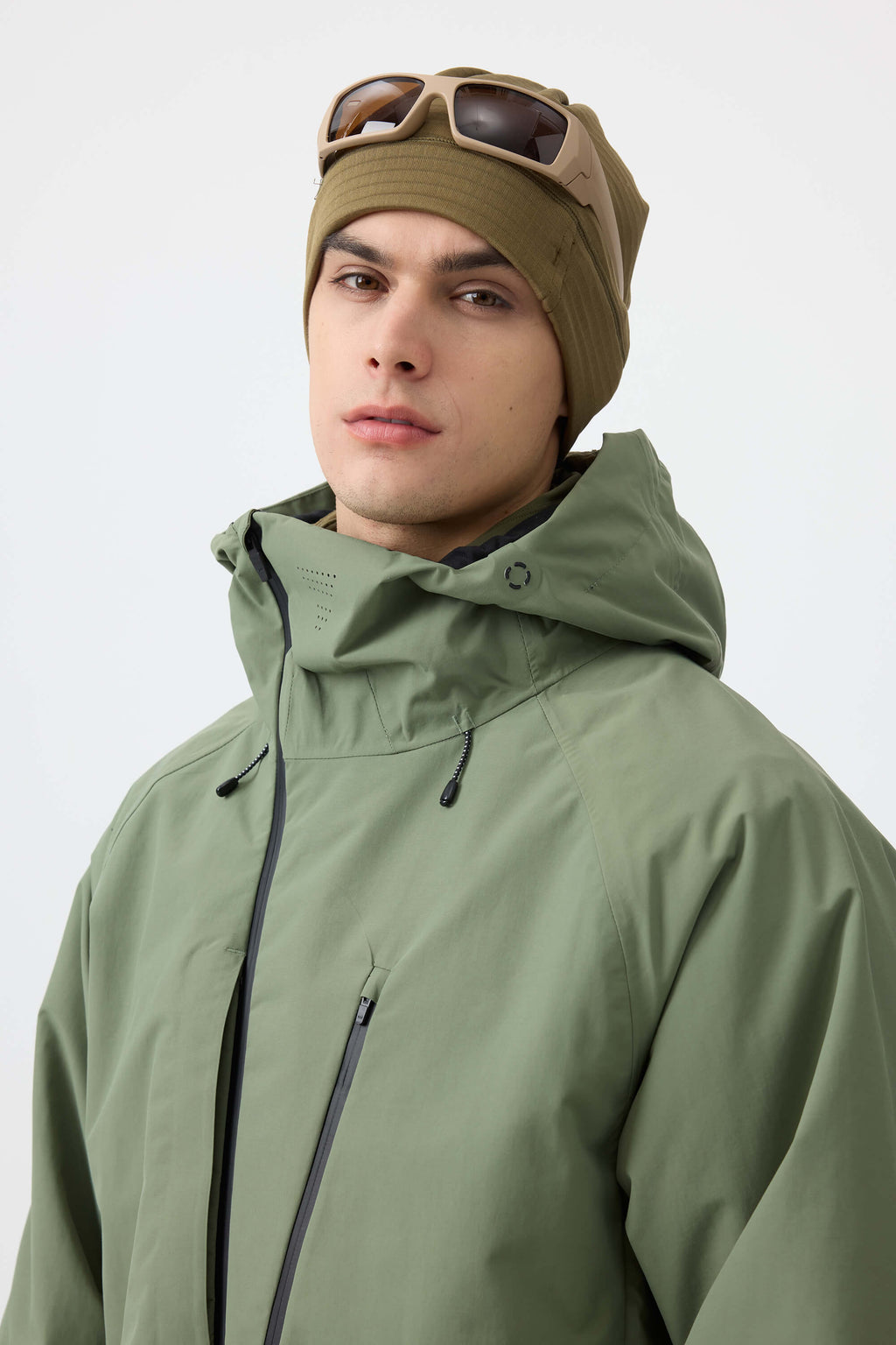 Men's Army Green Multi-Pocket Face-Vented Ski Jacket Fully Waterproof Snow Jacket