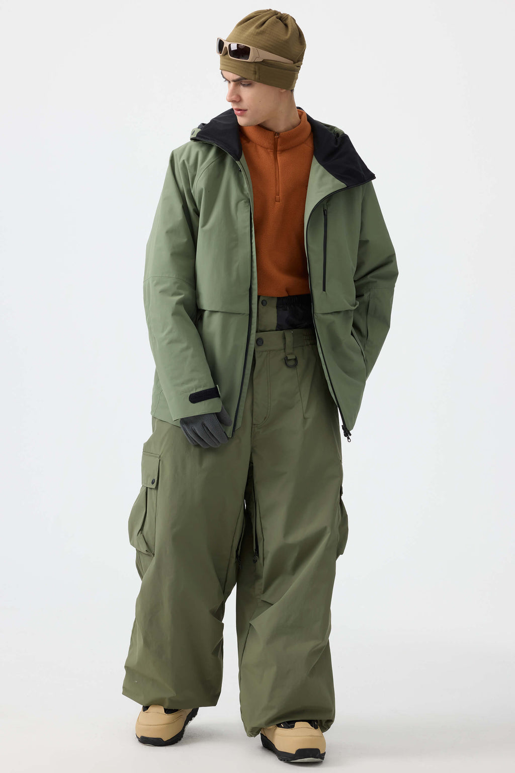 Men's Off White Multi-Pocket Face-Vented Ski Jacket Fully Waterproof Snow Jacket
