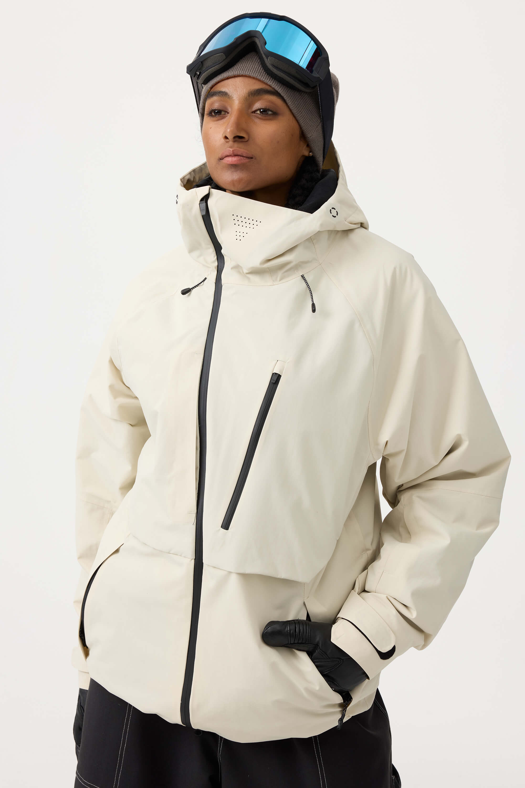 Women's Black Multi-Pocket Face-Vented Ski Jacket Fully Waterproof Snow Jacket