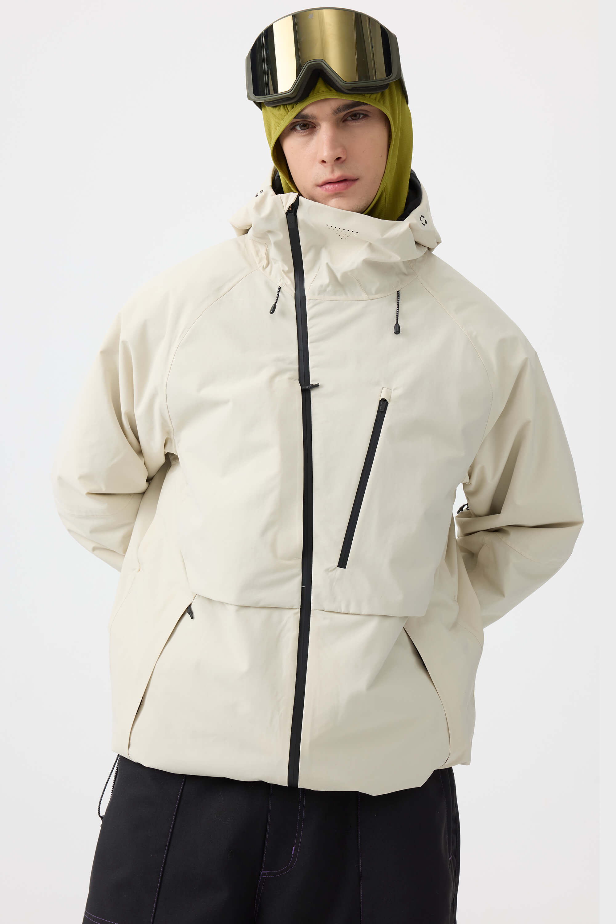 Men's Off White Multi-Pocket Face-Vented Ski Jacket Fully Waterproof Snow Jacket Main image