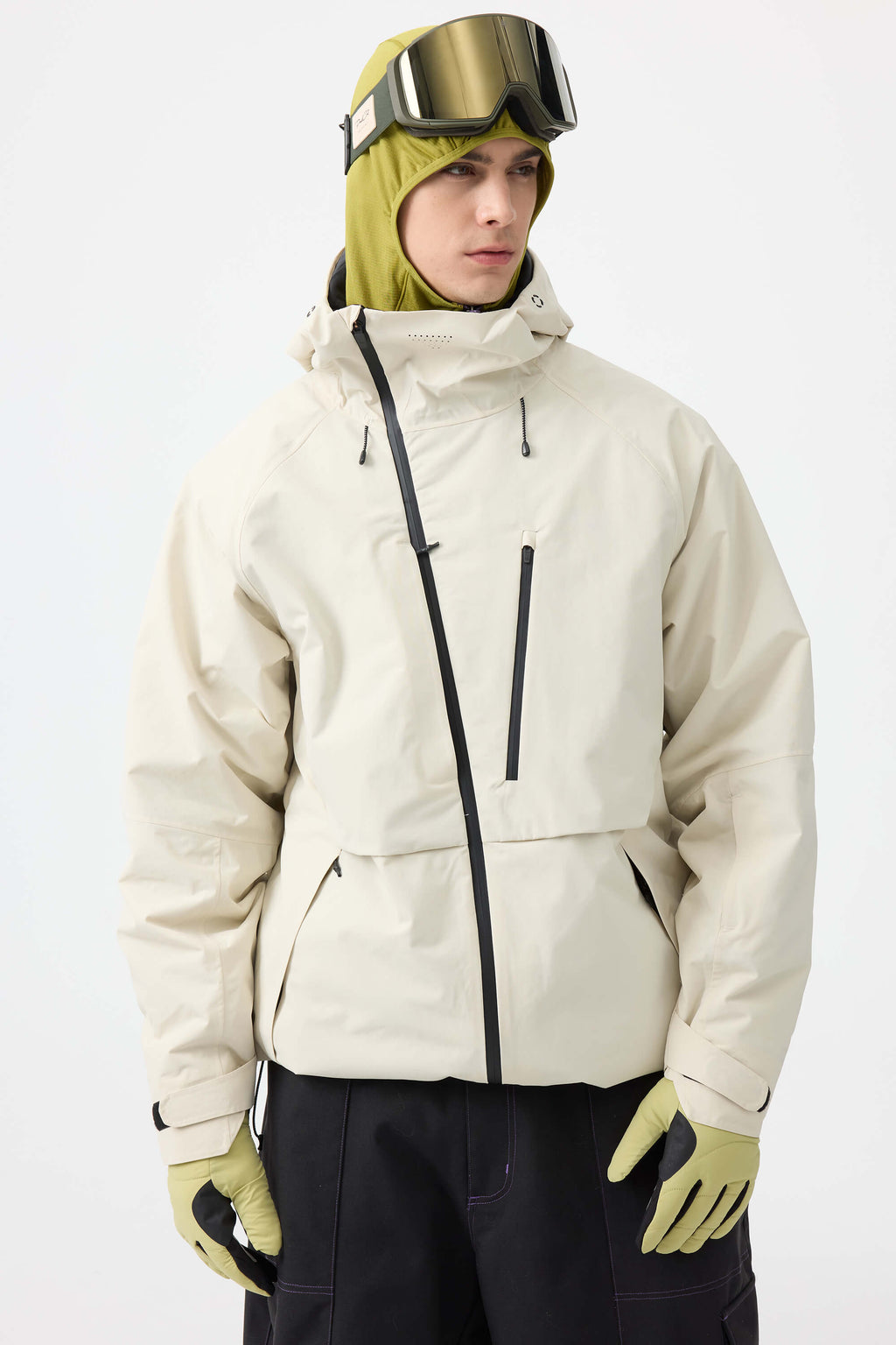 Men's Off White Multi-Pocket Face-Vented Ski Jacket Fully Waterproof Snow Jacket